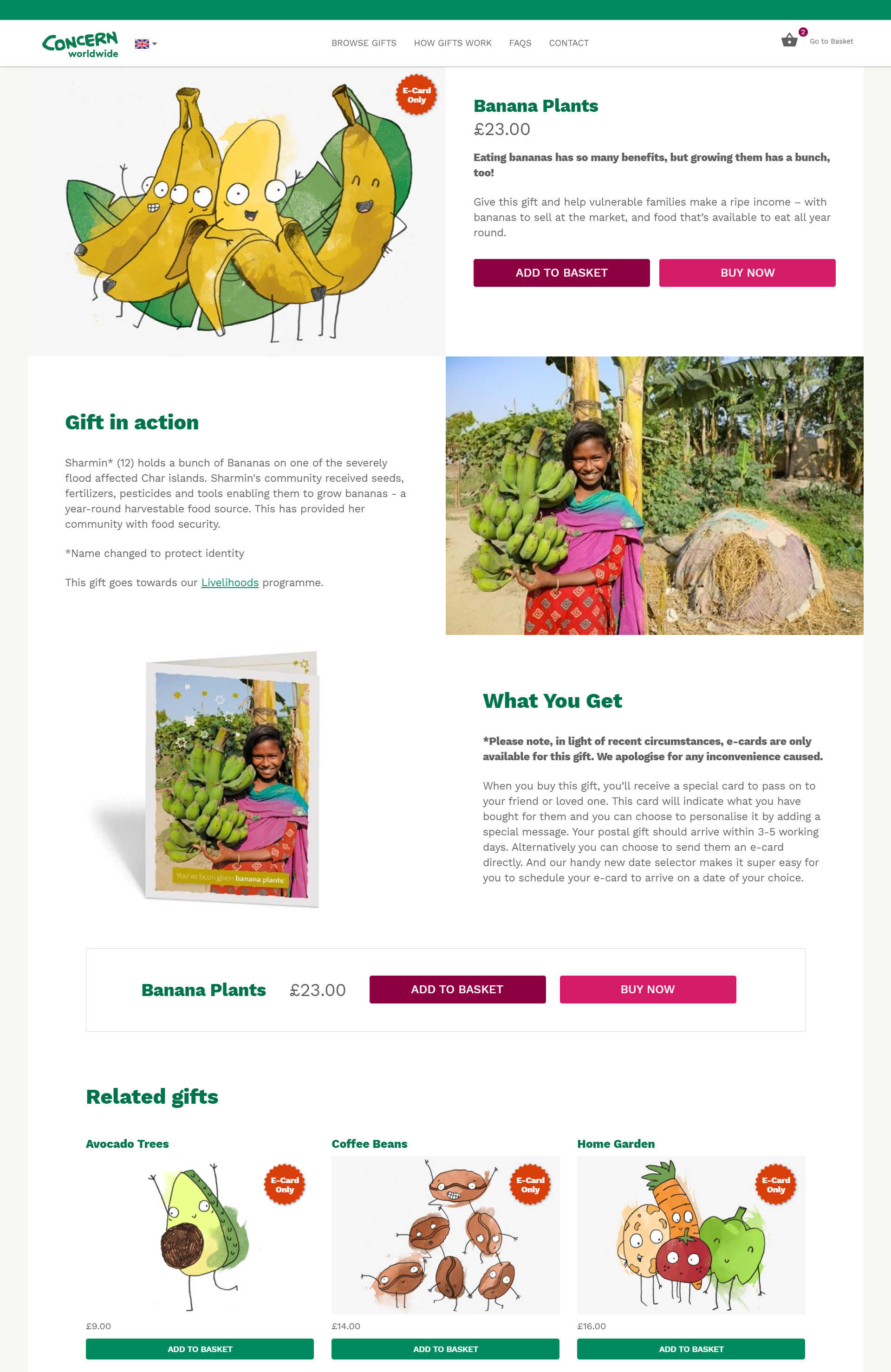 Concern gifts detail page