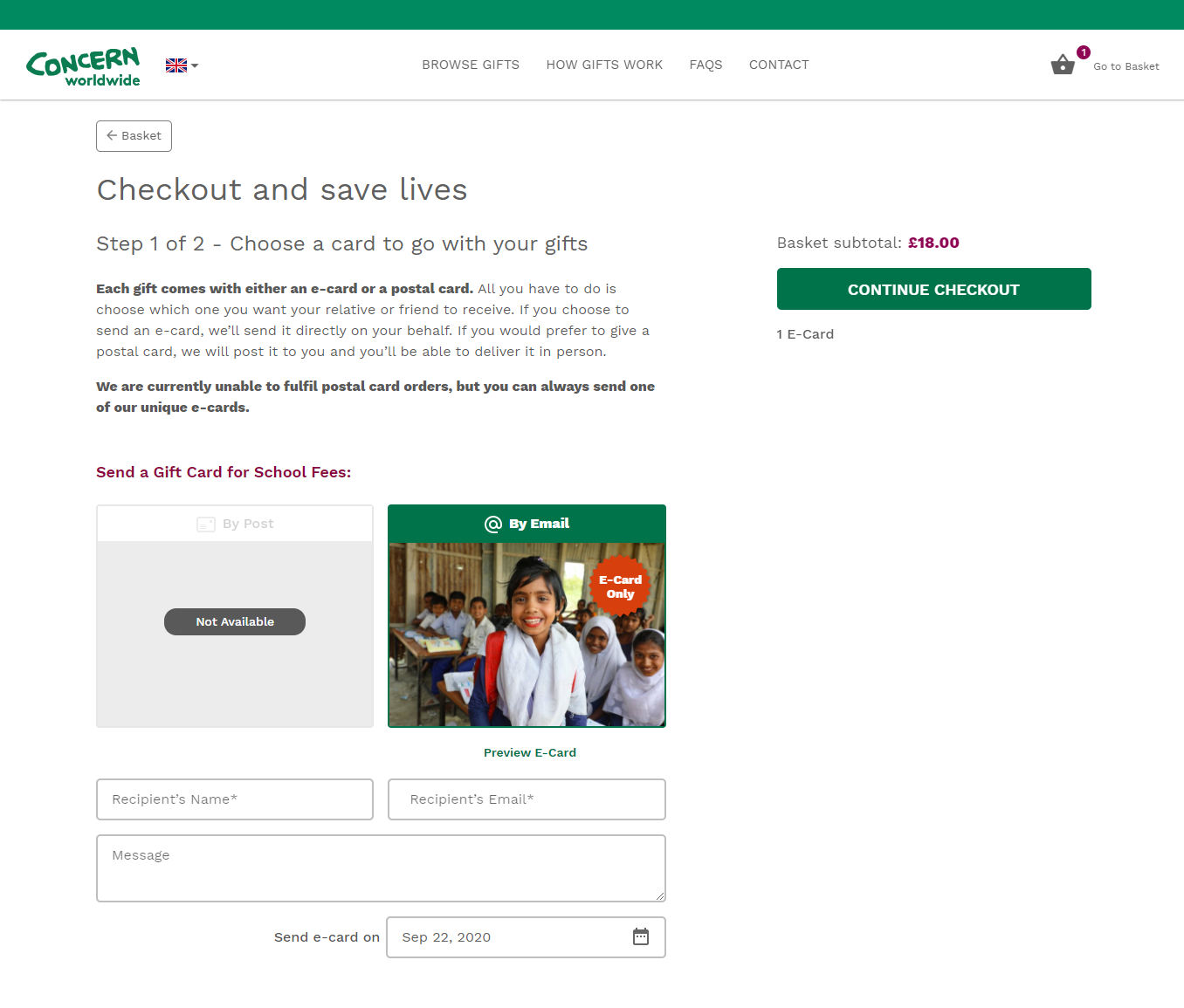 Concern gift card selection