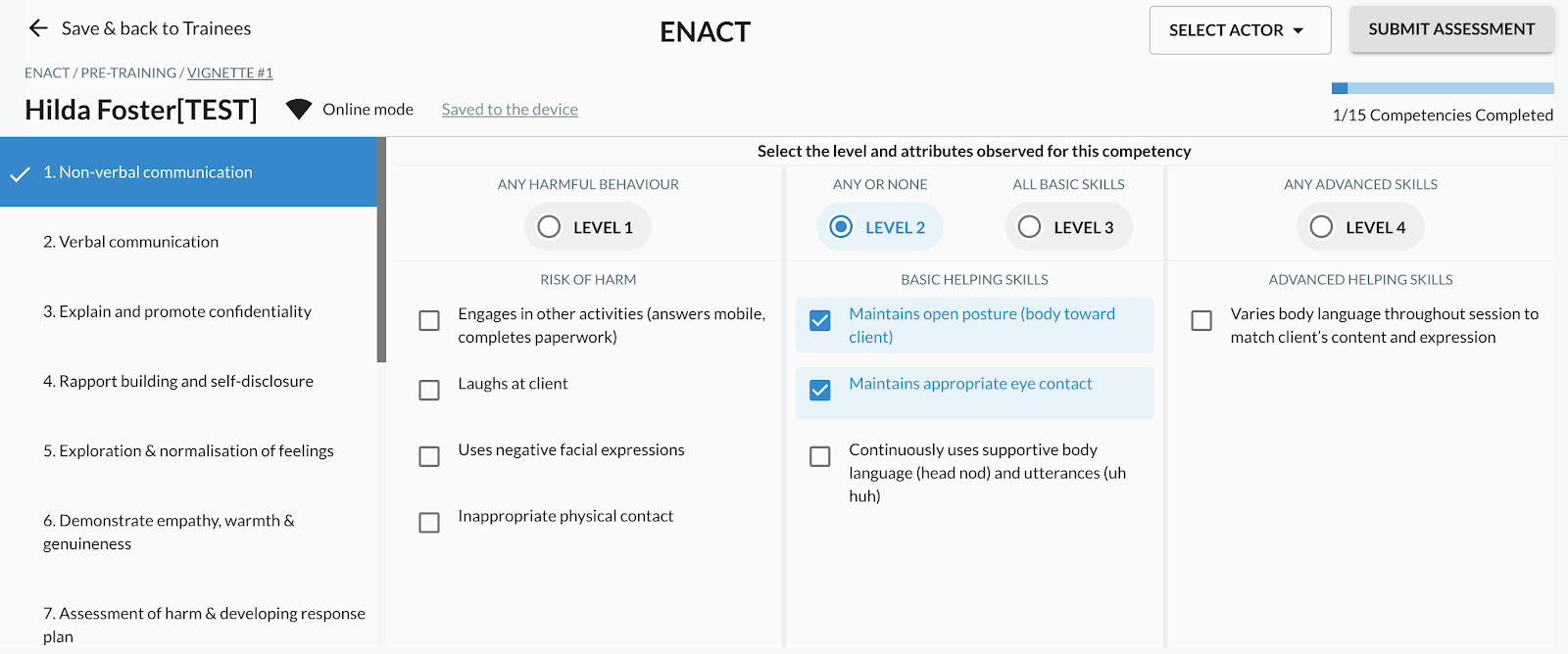 Assessment screen