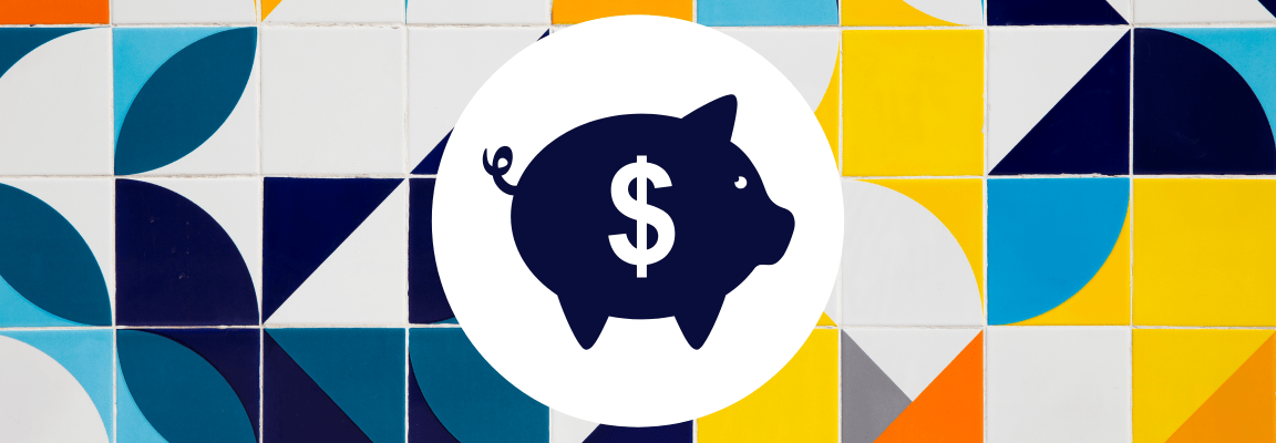 Charity and nonprofit web development Piggy bank on a coloured tile background