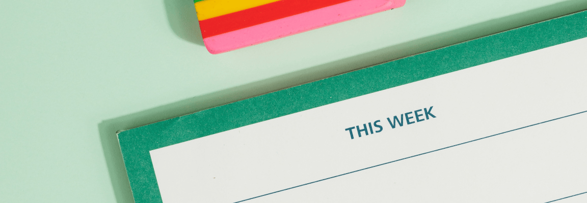 4 Day Work Week header Colourful weekly planner and rainbow eraser